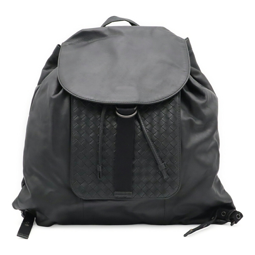 BOTTEGA VENETA Black Leather Intrecciato Backpack